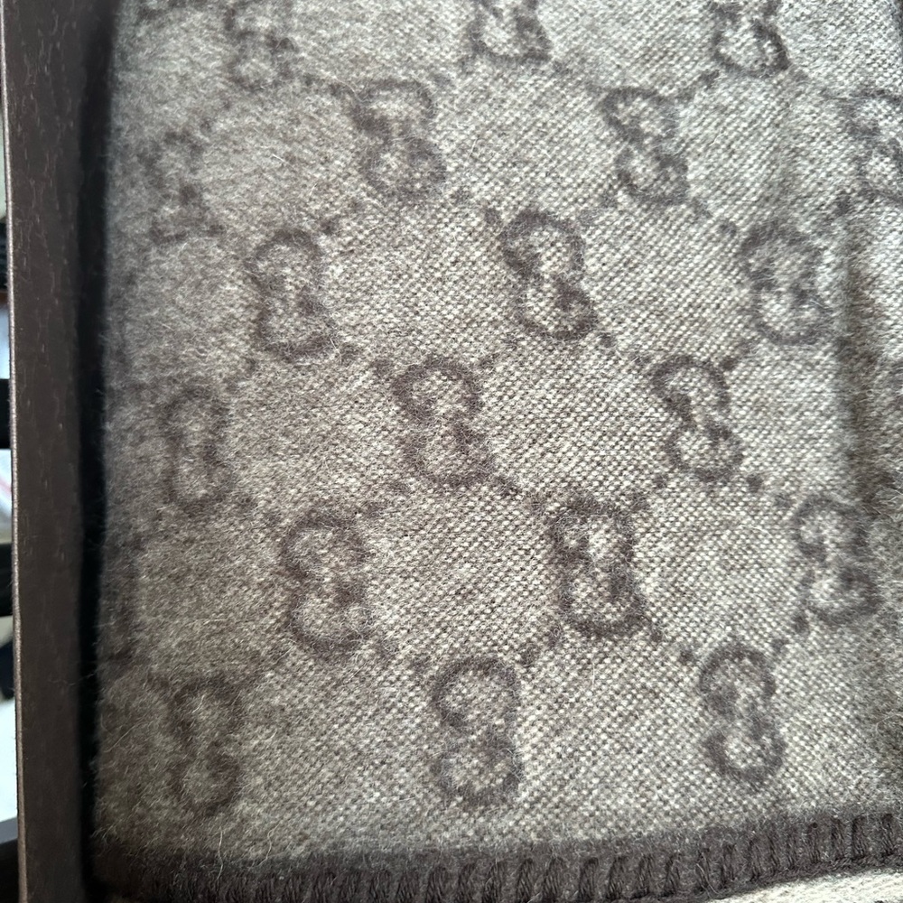 NIB GUCCI Web Stripe Brown GG Monogram Angora Wool Throw Blanket